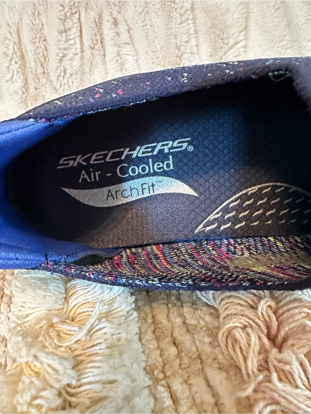 Skechers Navy Knit Slip-On Arch Fit Sneakers with Multicolor Flecks - Picture 3 of 6